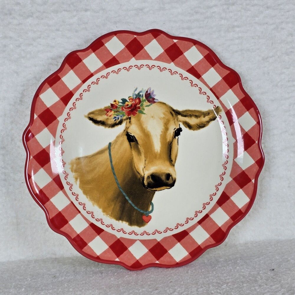 The Pioneer Woman Red Gingham Cow Scalloped Salad Plate Single Plate